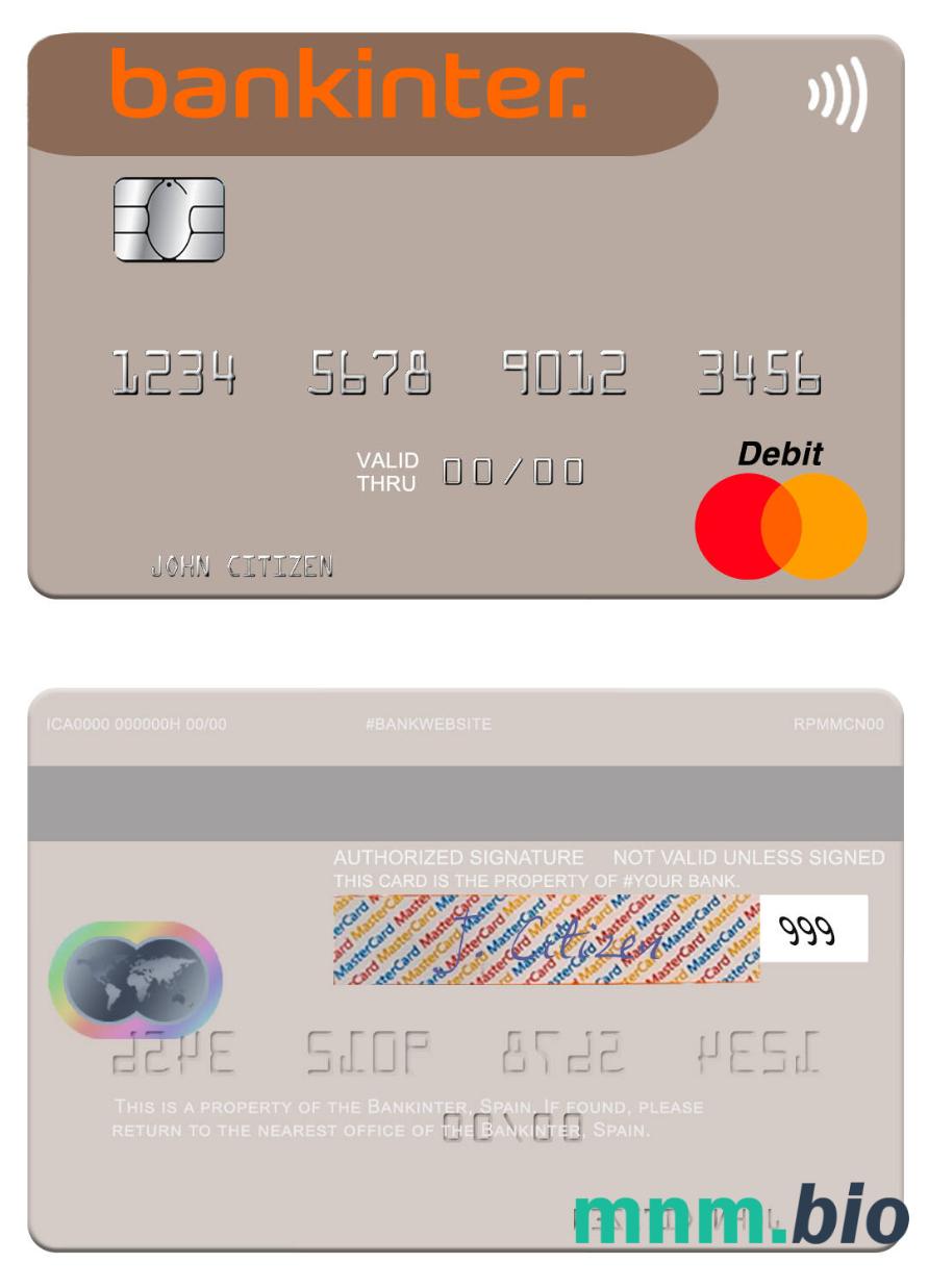 Spain Bankinter przykład karty mastercard w formacie PSD